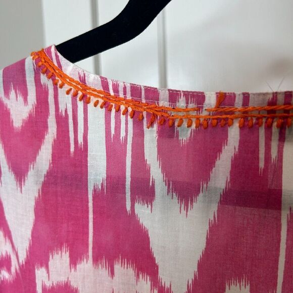 Gretchen Scott Batik Print Tunic Top Dress Pink Orange Embroidered Size Large - Picture 8 of 8